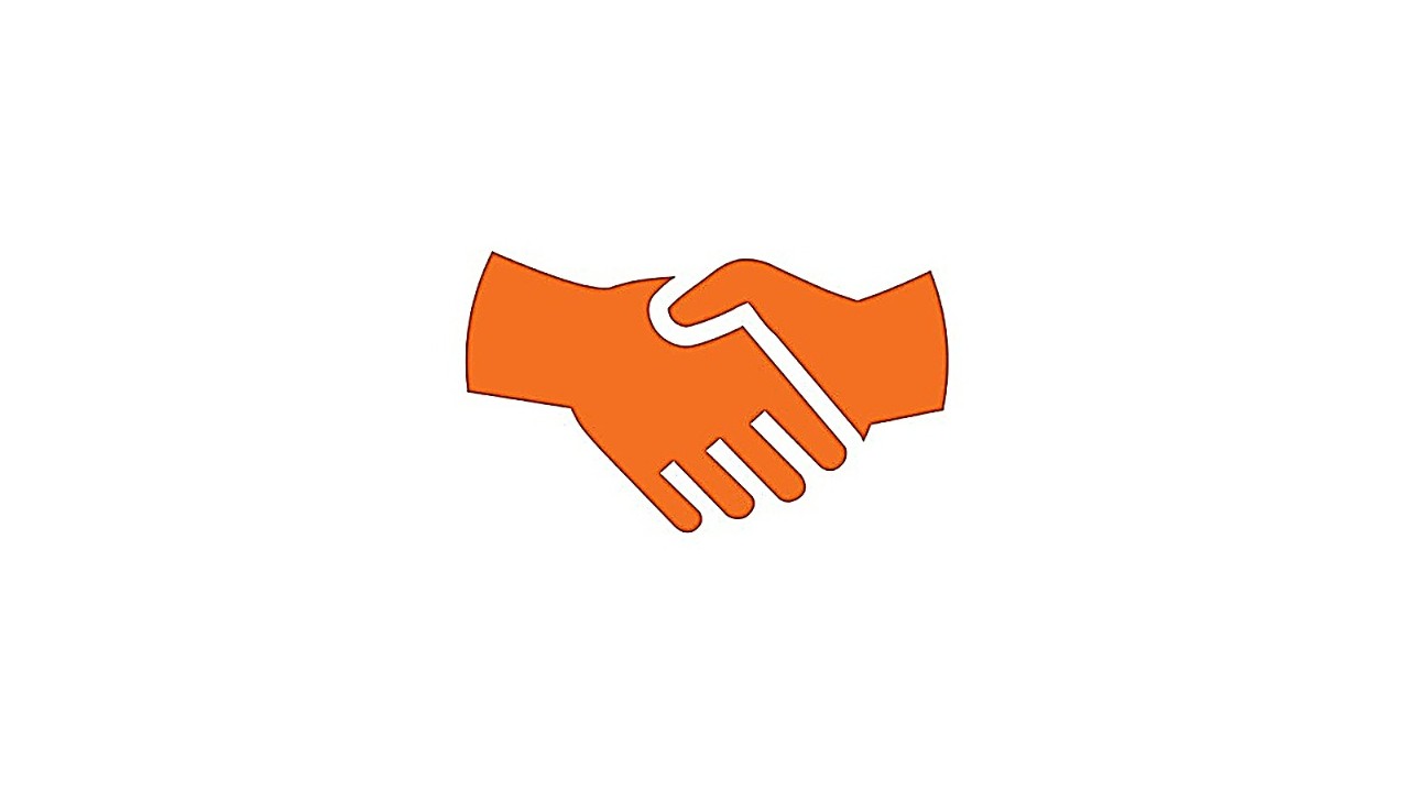 Symbole orange d'une poignée de main