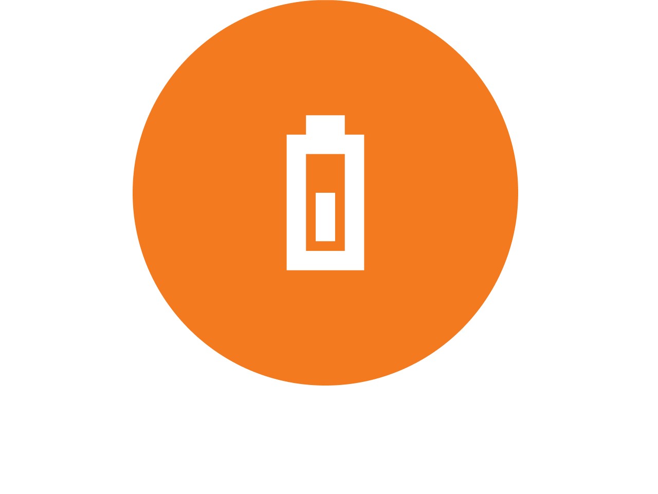 Icône de batterie dans un cercle orange.